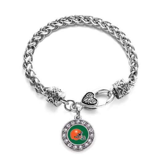 Silver Green and Orange Team Helmet Circle Charm Braided Bracelet