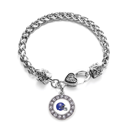 Silver White and Blue Team Helmet Circle Charm Braided Bracelet