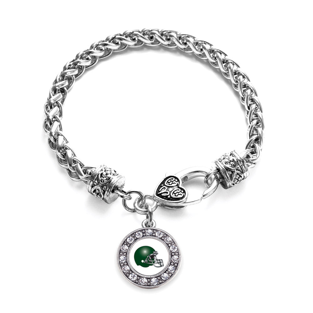 Silver White and Green Team Helmet Circle Charm Braided Bracelet