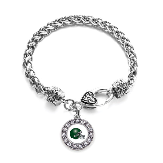 Silver White and Green Team Helmet Circle Charm Braided Bracelet