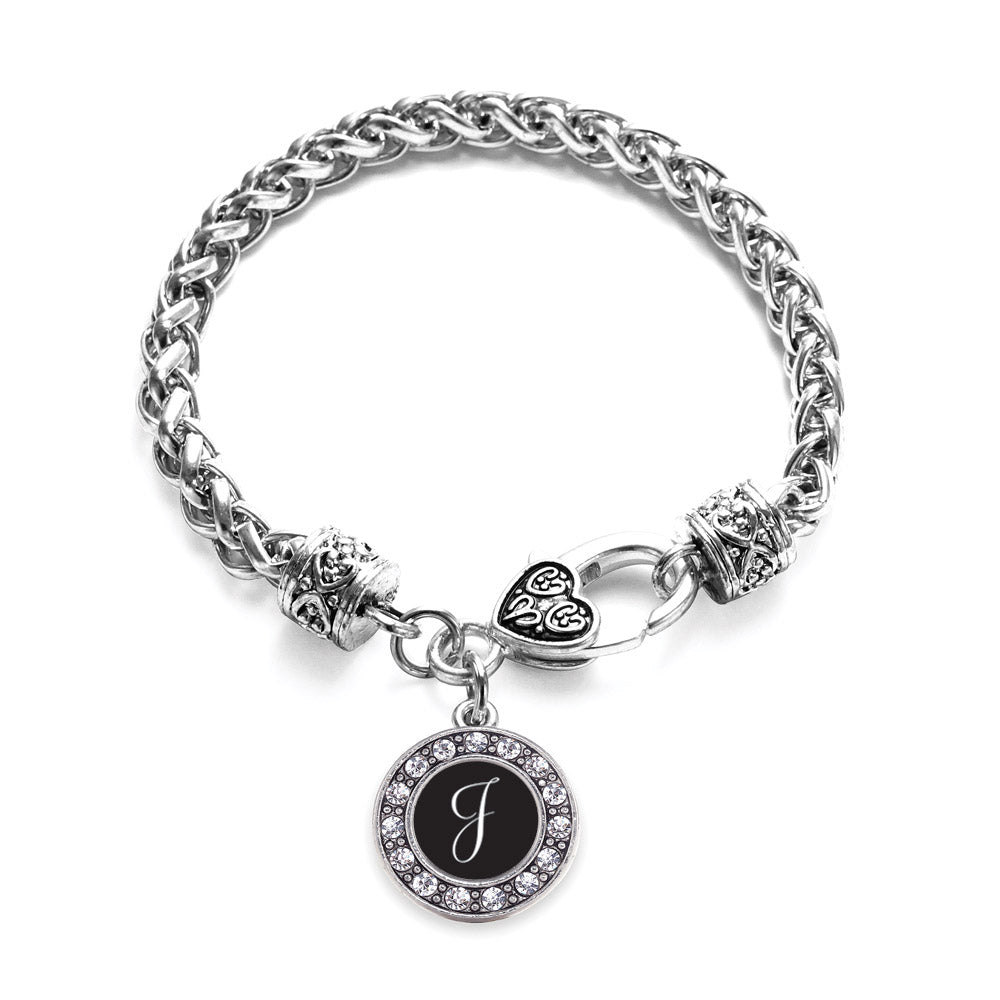 Silver My Script Initials - Letter J Circle Charm Braided Bracelet