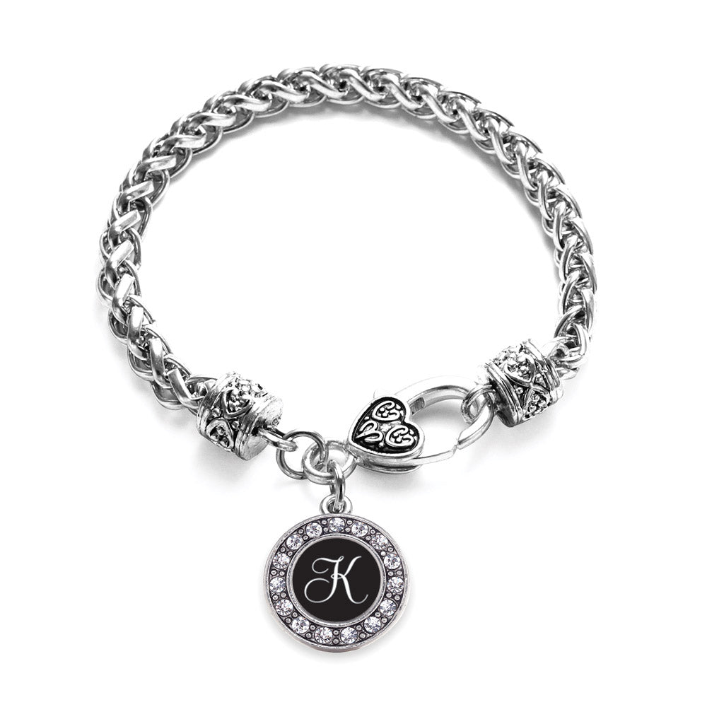 Silver My Script Initials - Letter K Circle Charm Braided Bracelet