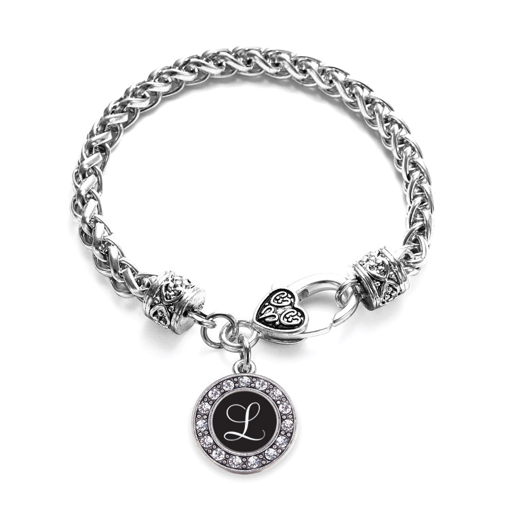 Silver My Script Initials - Letter L Circle Charm Braided Bracelet