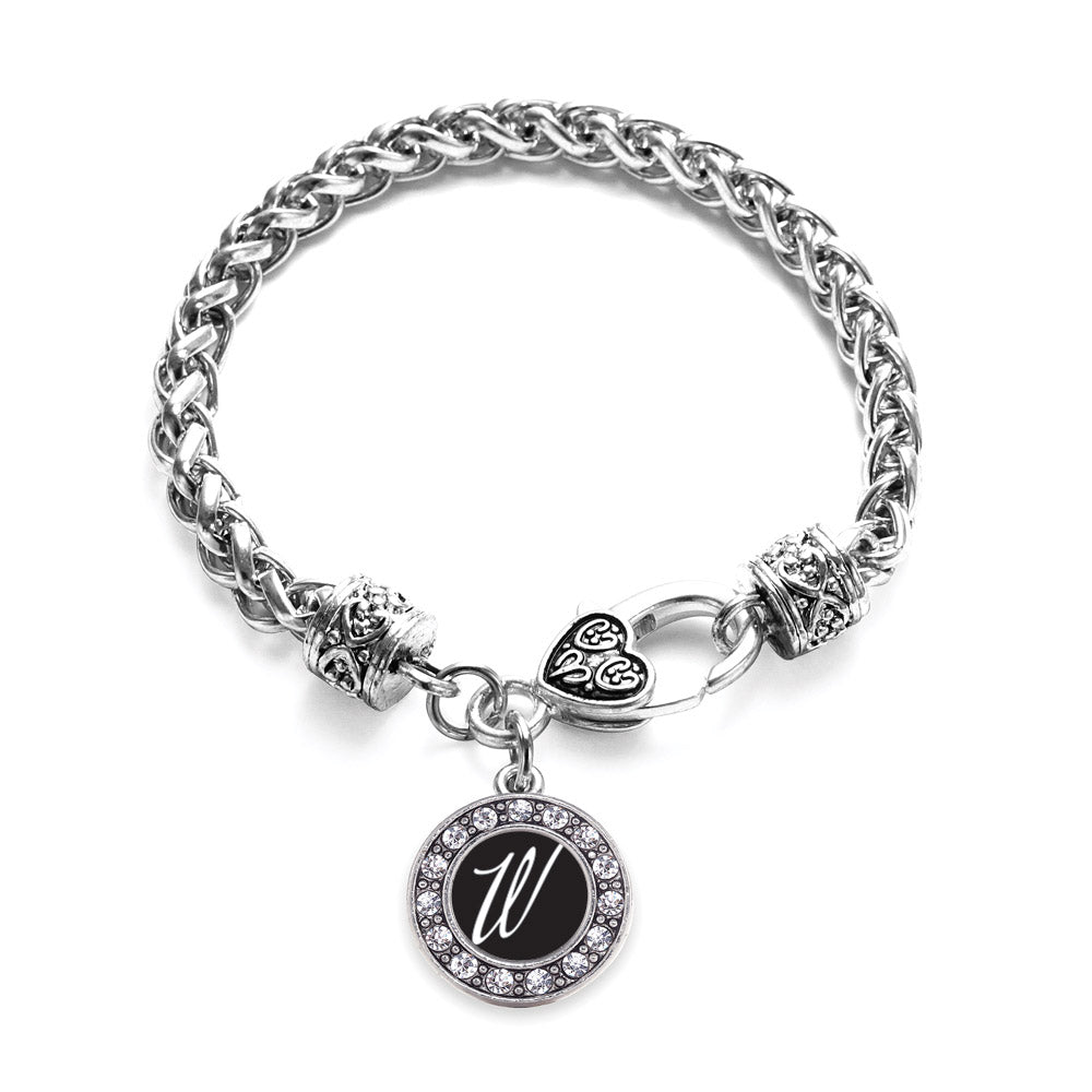 Silver My Script Initials - Letter W Circle Charm Braided Bracelet