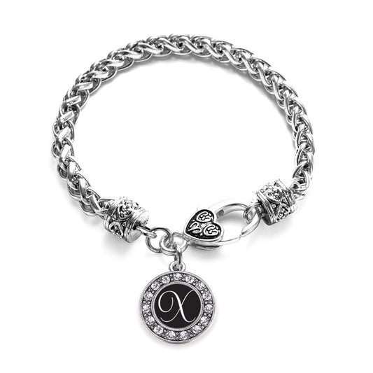 Silver My Script Initials - Letter X Circle Charm Braided Bracelet