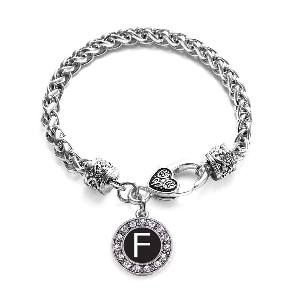Silver My Initials - Letter F Circle Charm Braided Bracelet