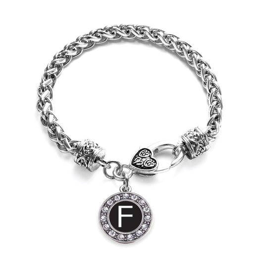 Silver My Initials - Letter F Circle Charm Braided Bracelet