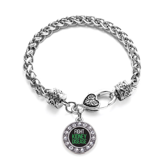 Silver Fight Kidney Disease Circle Charm Braided Bracelet