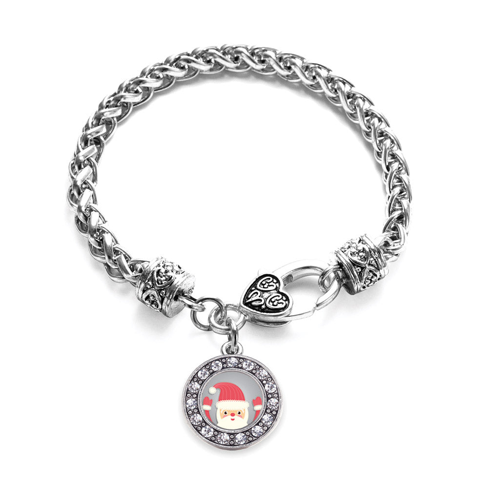 Silver Jolly Santa Circle Charm Braided Bracelet