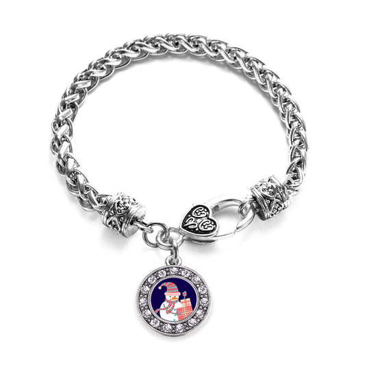 Silver Snowman Circle Charm Braided Bracelet