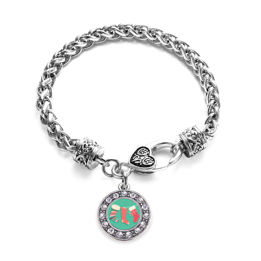 Silver Holiday Stockings Circle Charm Braided Bracelet