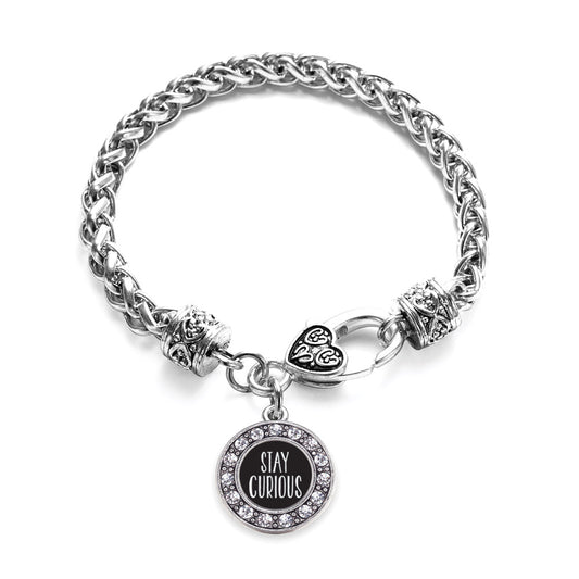Silver Stay Curious Circle Charm Braided Bracelet