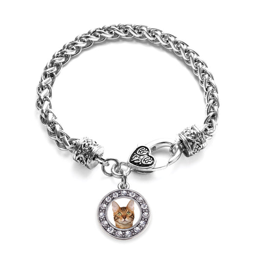 Silver Bengal Cat Circle Charm Braided Bracelet