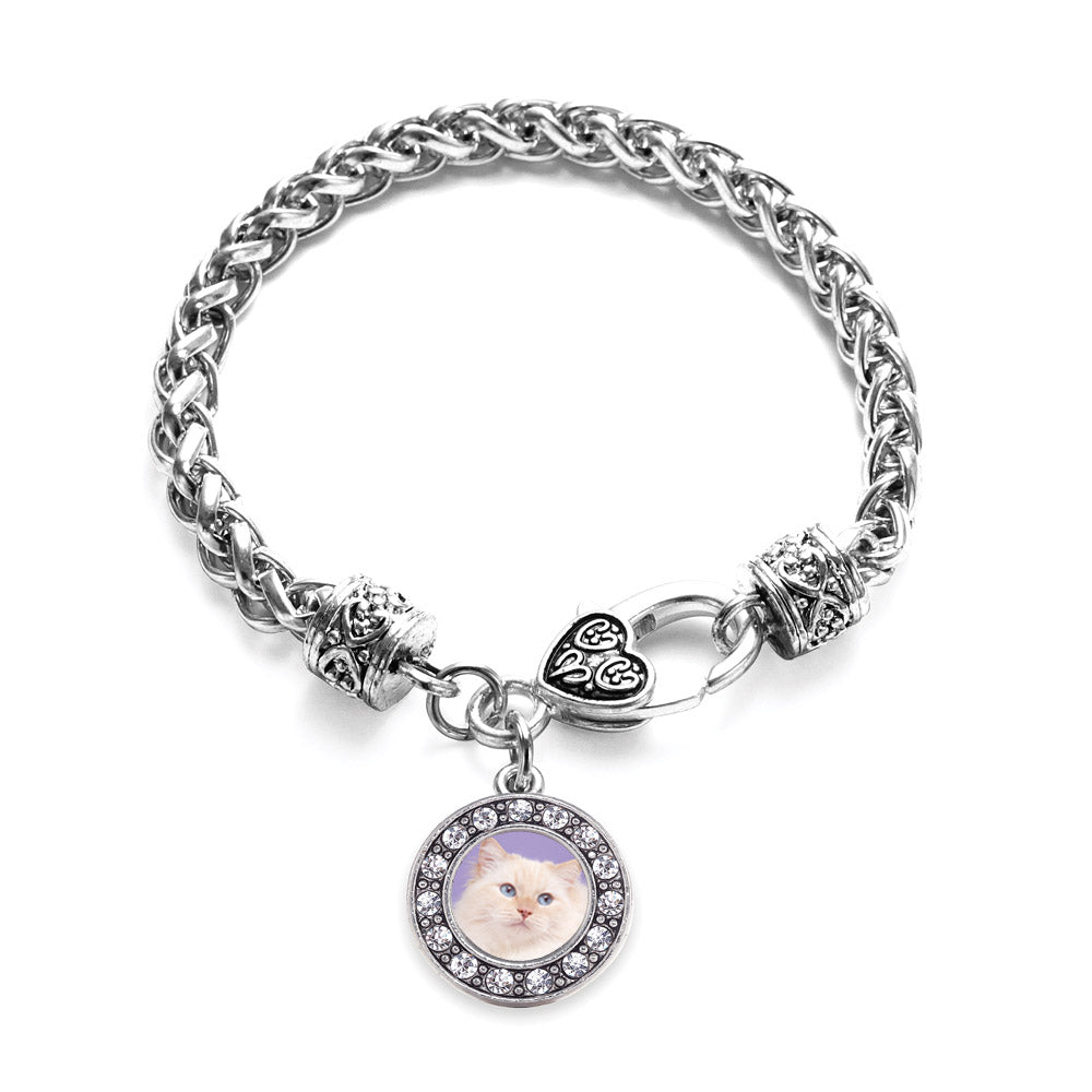 Silver Ragdoll Cat Circle Charm Braided Bracelet