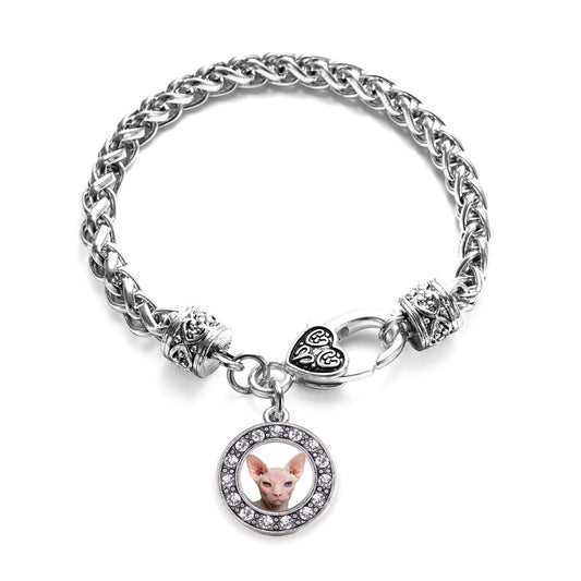 Silver Sphinx Cat Circle Charm Braided Bracelet
