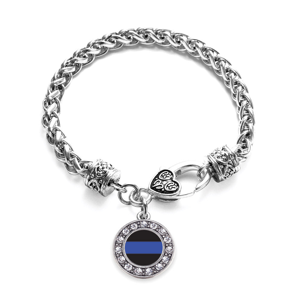 Silver Blue Line Law Enforcement Support Circle Charm Braided Bracelet