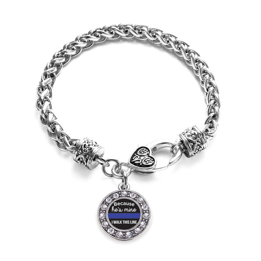 Silver Because He's Mine Circle Charm Braided Bracelet