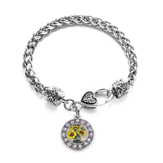 Silver Cousin Coreopsis Flower Circle Charm Braided Bracelet