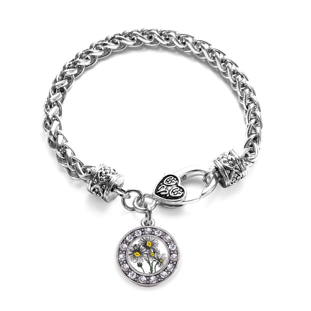 Silver Daisy Flower Circle Charm Braided Bracelet