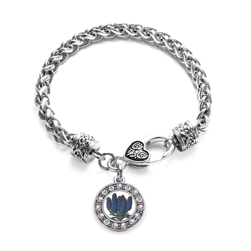 Silver Delphinium Flower Circle Charm Braided Bracelet