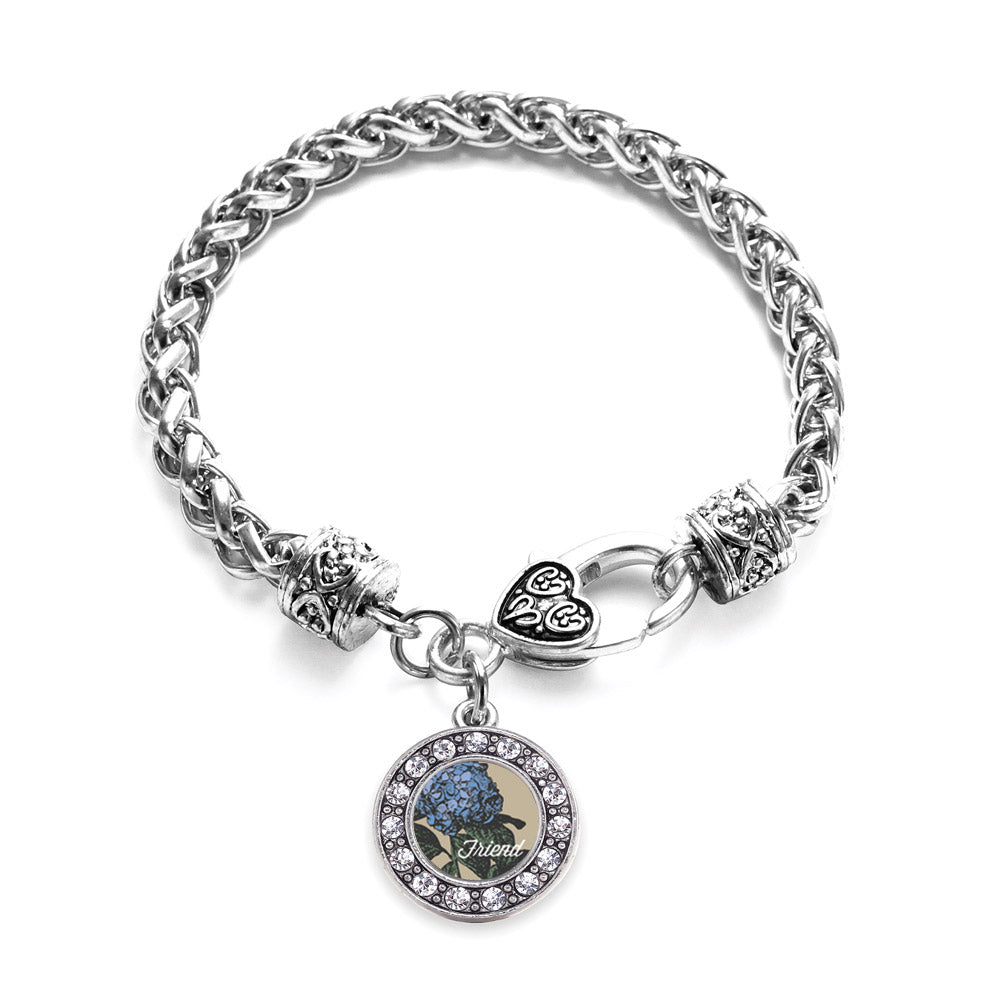 Silver Friend Hydrangea Flower Circle Charm Braided Bracelet