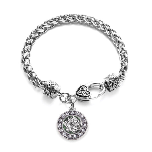 Silver Gardenia Flower Circle Charm Braided Bracelet
