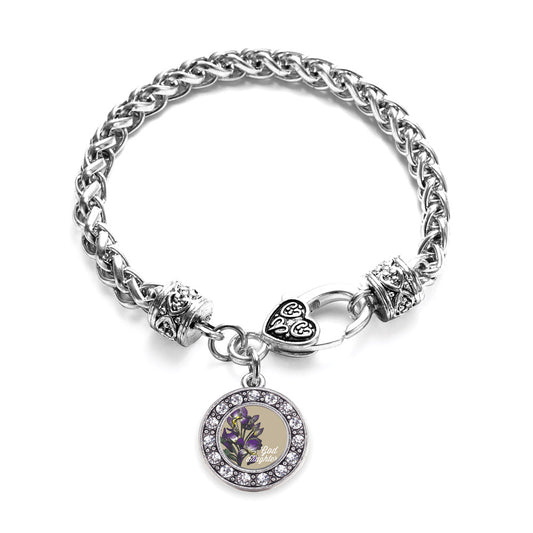 Silver God Daughter Iris Flower Circle Charm Braided Bracelet