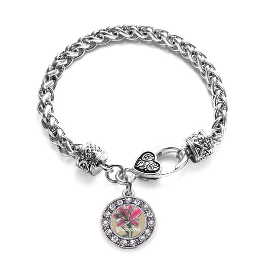 Silver Grandma Lily Flower Circle Charm Braided Bracelet