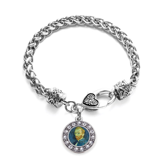 Silver Vincent Van Gogh Circle Charm Braided Bracelet