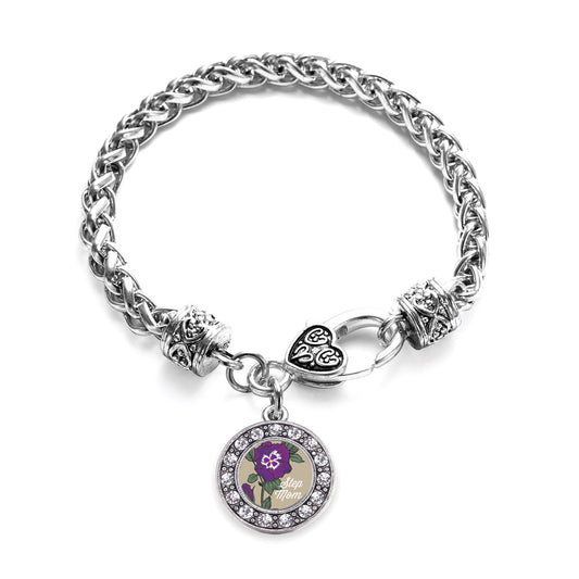 Silver Step Mom Pansy Circle Charm Braided Bracelet