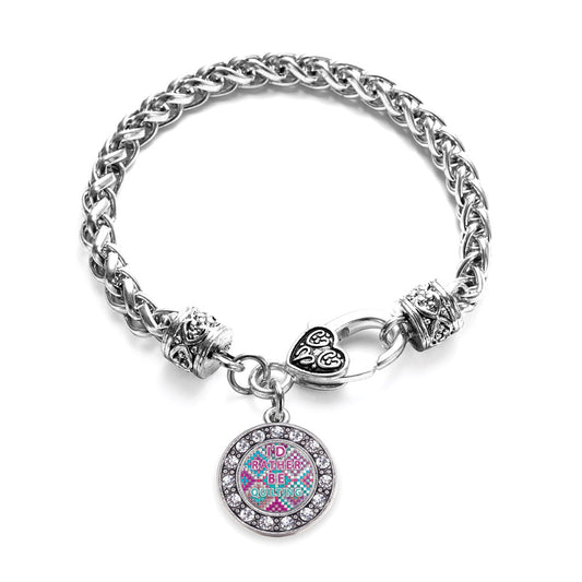 Silver I'd Rather Be Quilting Circle Charm Braided Bracelet