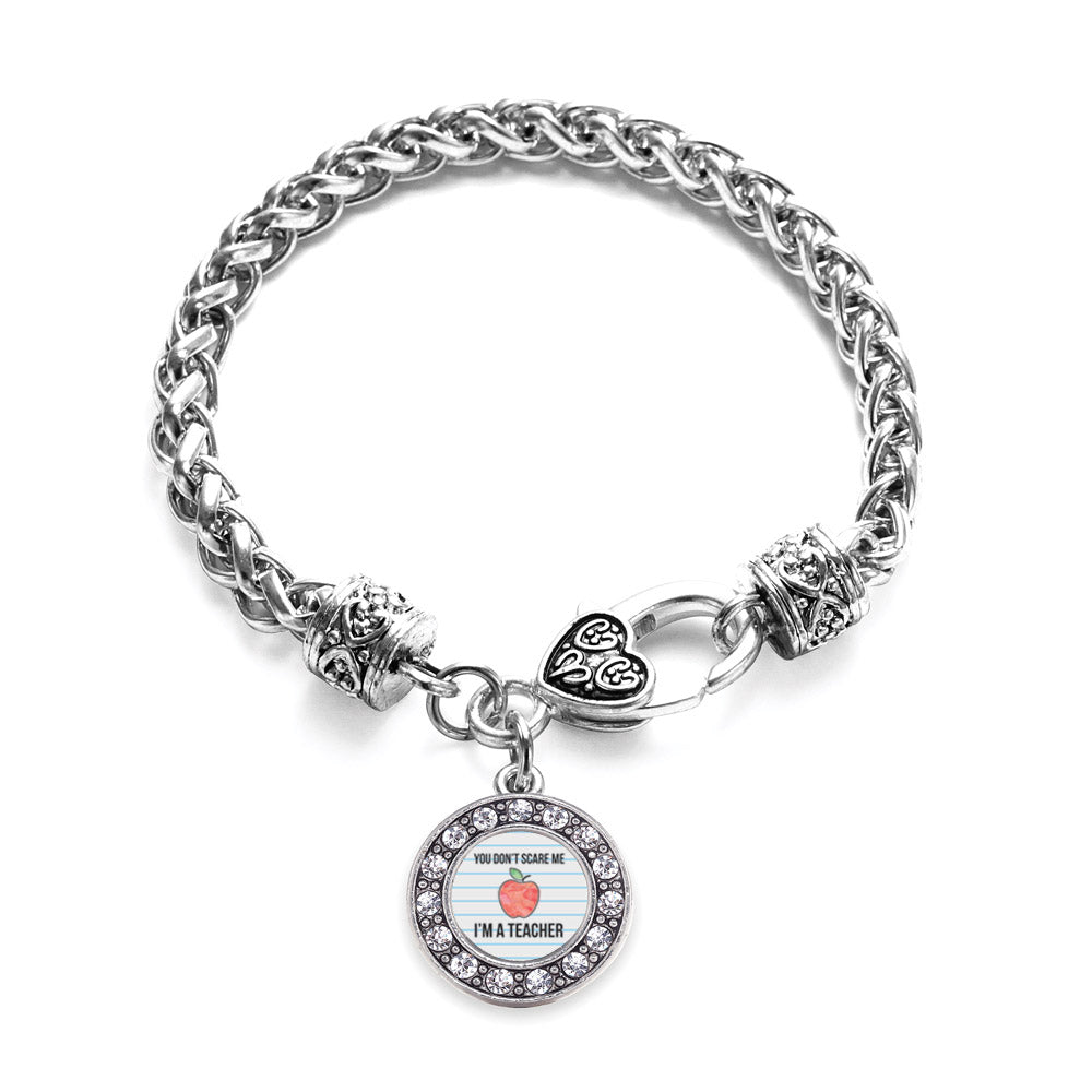 Silver You Don't Scare Me I'm A Teacher Circle Charm Braided Bracelet