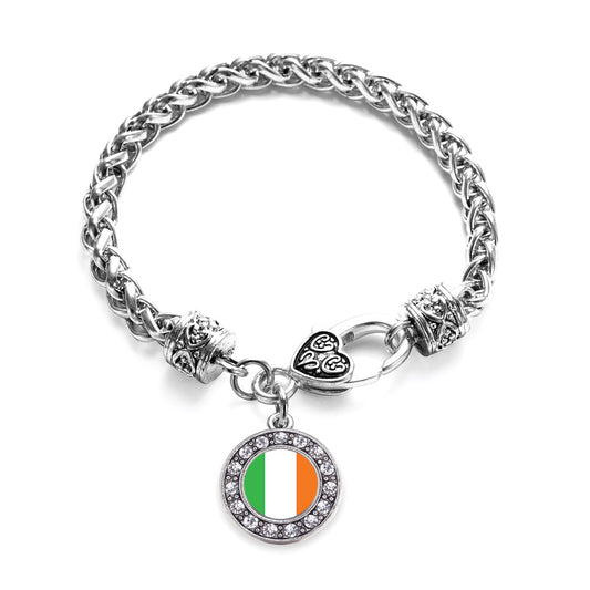 Silver Ireland Flag Circle Charm Braided Bracelet