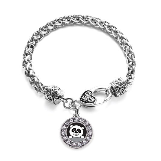 Silver Peeking Panda Circle Charm Braided Bracelet