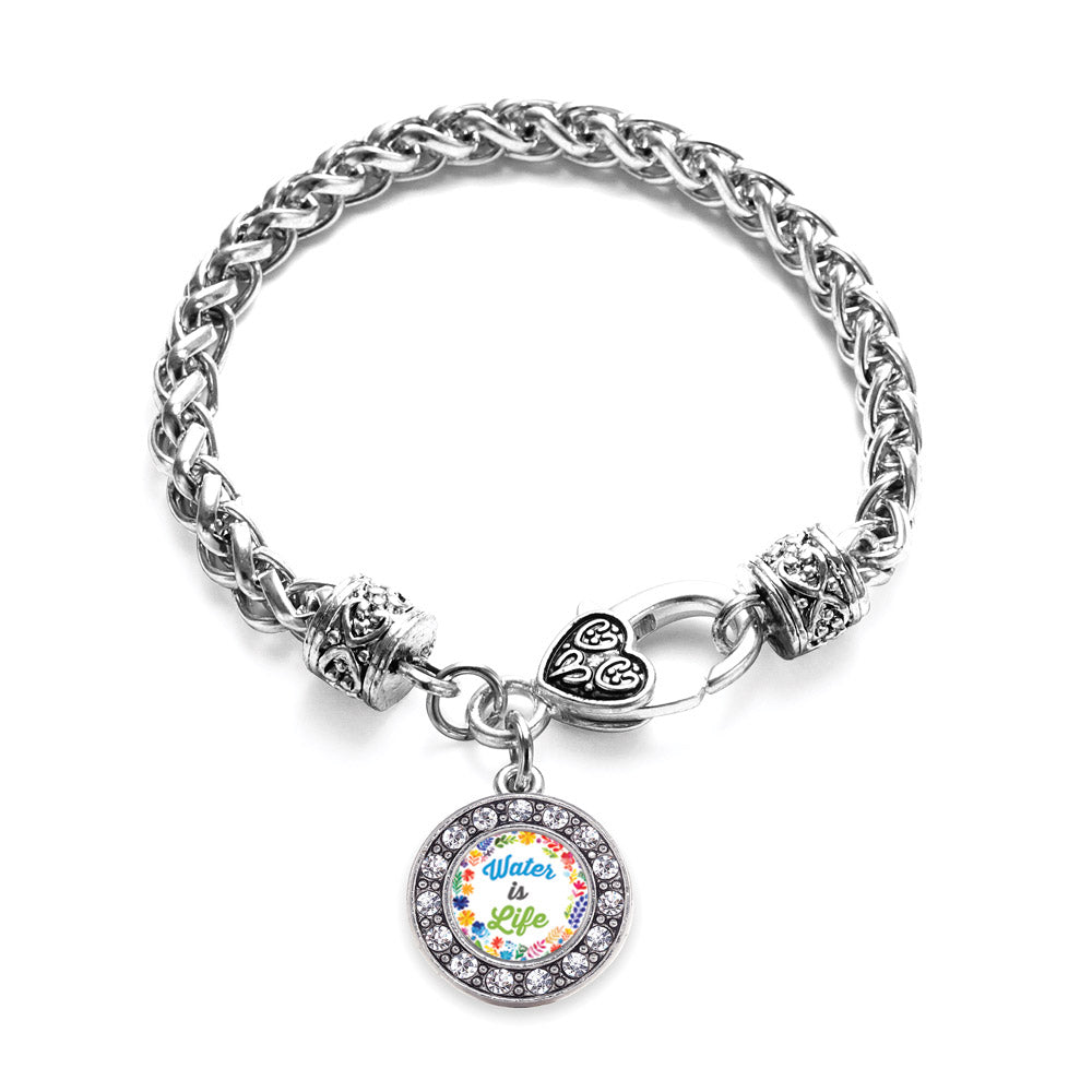 Silver Water Is Life Circle Charm Braided Bracelet