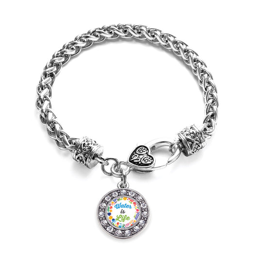 Silver Water Is Life Circle Charm Braided Bracelet