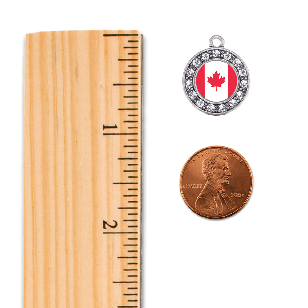 Silver Canadian Flag Circle Charm Braided Bracelet