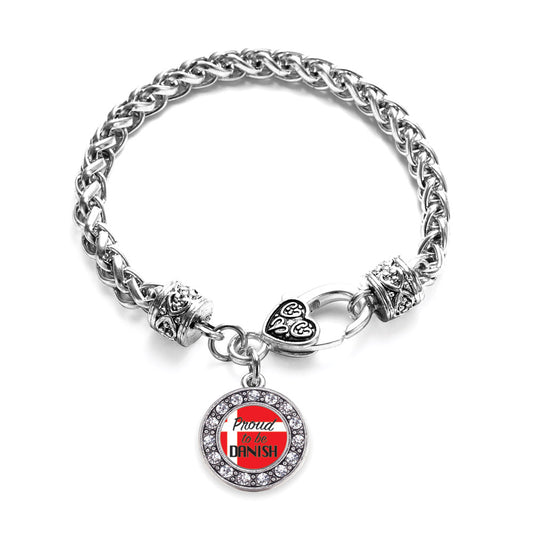 Silver Proud to be Danish Circle Charm Braided Bracelet