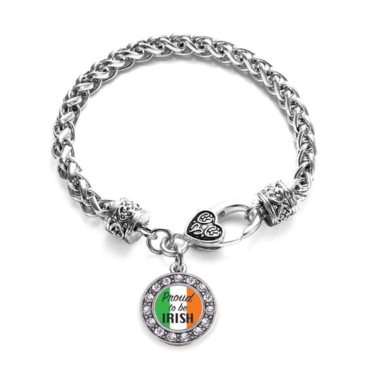 Silver Proud to be Irish Circle Charm Braided Bracelet