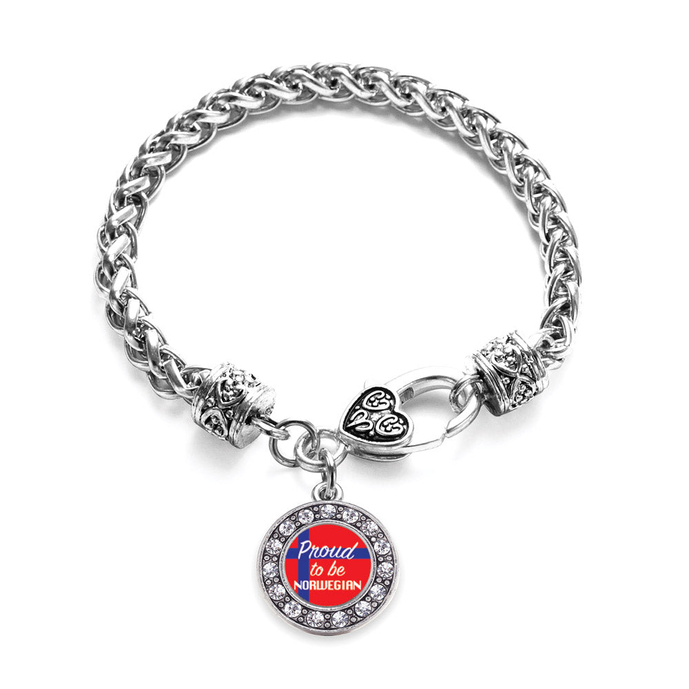 Silver Proud to be Norwegian Circle Charm Braided Bracelet