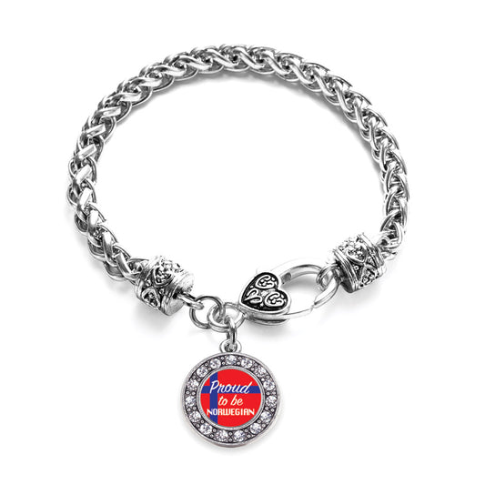 Silver Proud to be Norwegian Circle Charm Braided Bracelet