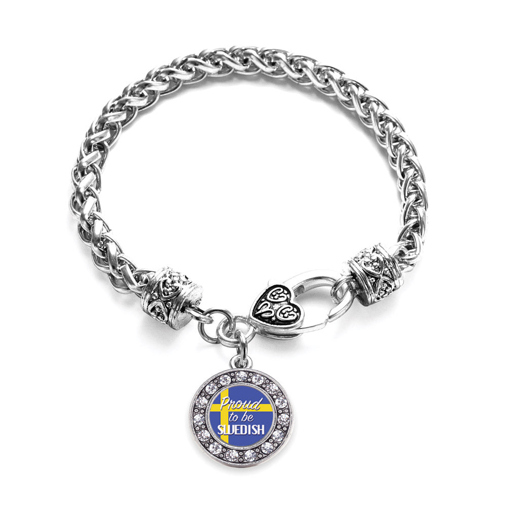 Silver Proud to be Swedish Circle Charm Braided Bracelet