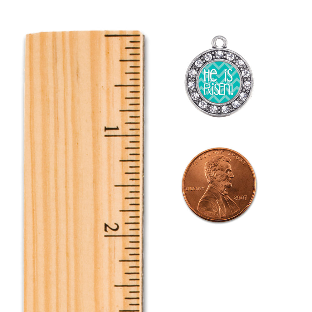 Silver He is Risen Teal Chevron Patterned Circle Charm Braided Bracelet
