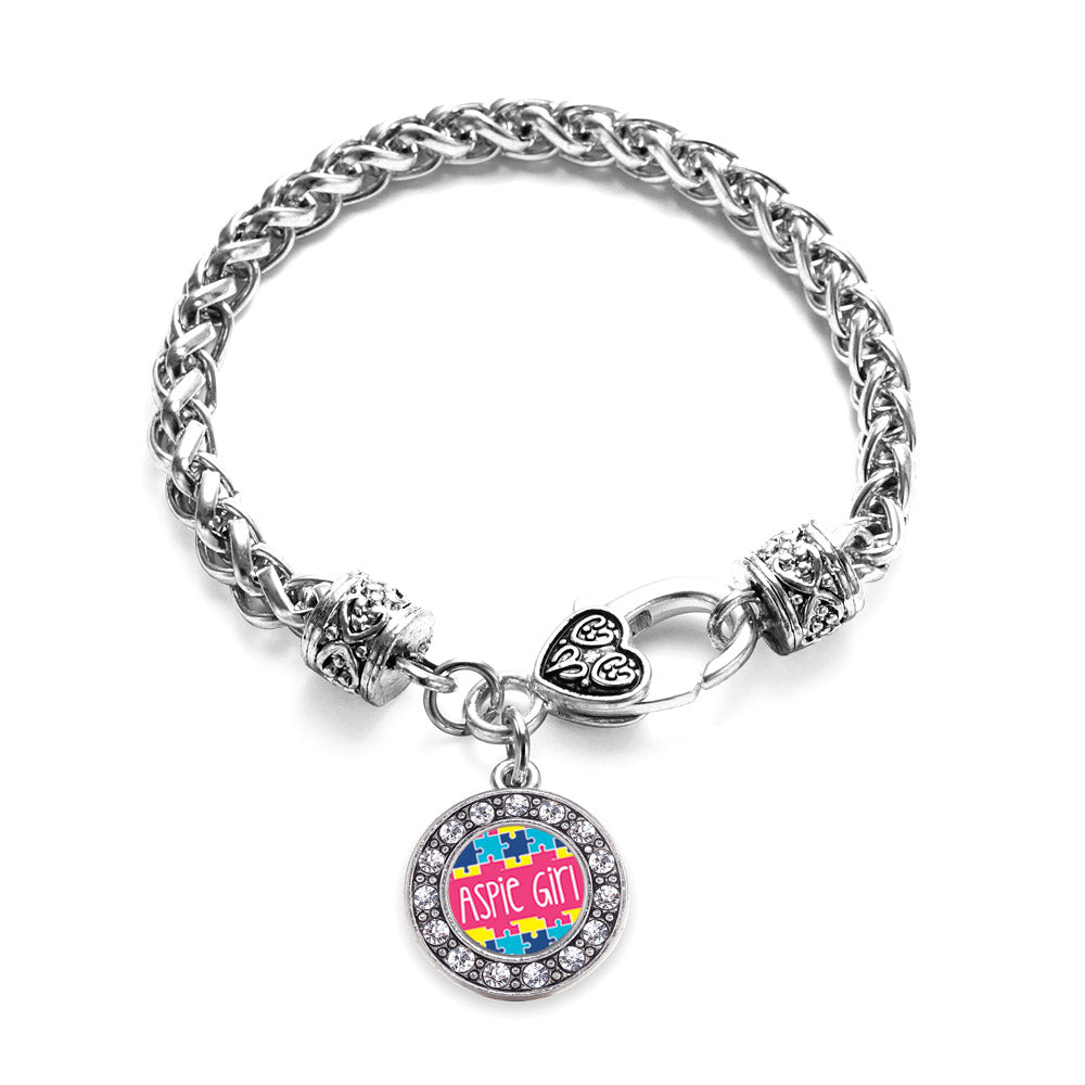 Silver Aspie Girl Circle Charm Braided Bracelet