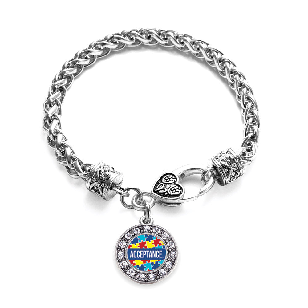 Silver Autism Acceptance Circle Charm Braided Bracelet