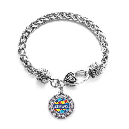Silver Autism Acceptance Circle Charm Braided Bracelet
