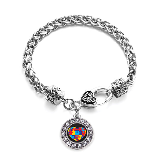 Silver Autism Awareness Heart Circle Charm Braided Bracelet