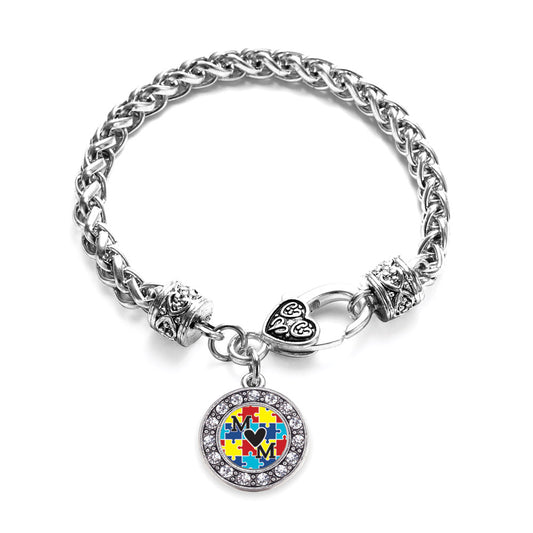 Silver Autism Mom Circle Charm Braided Bracelet