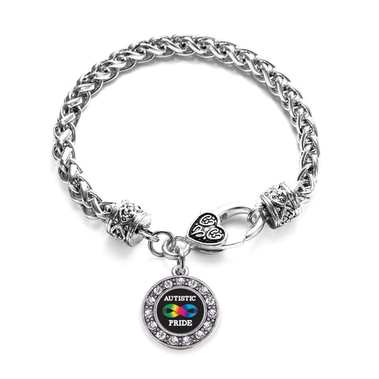 Silver Autistic Pride Circle Charm Braided Bracelet
