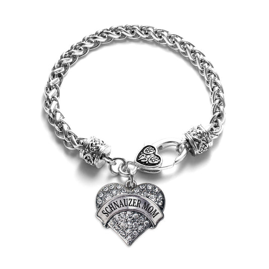 Silver Schnauzer Mom Pave Heart Charm Braided Bracelet
